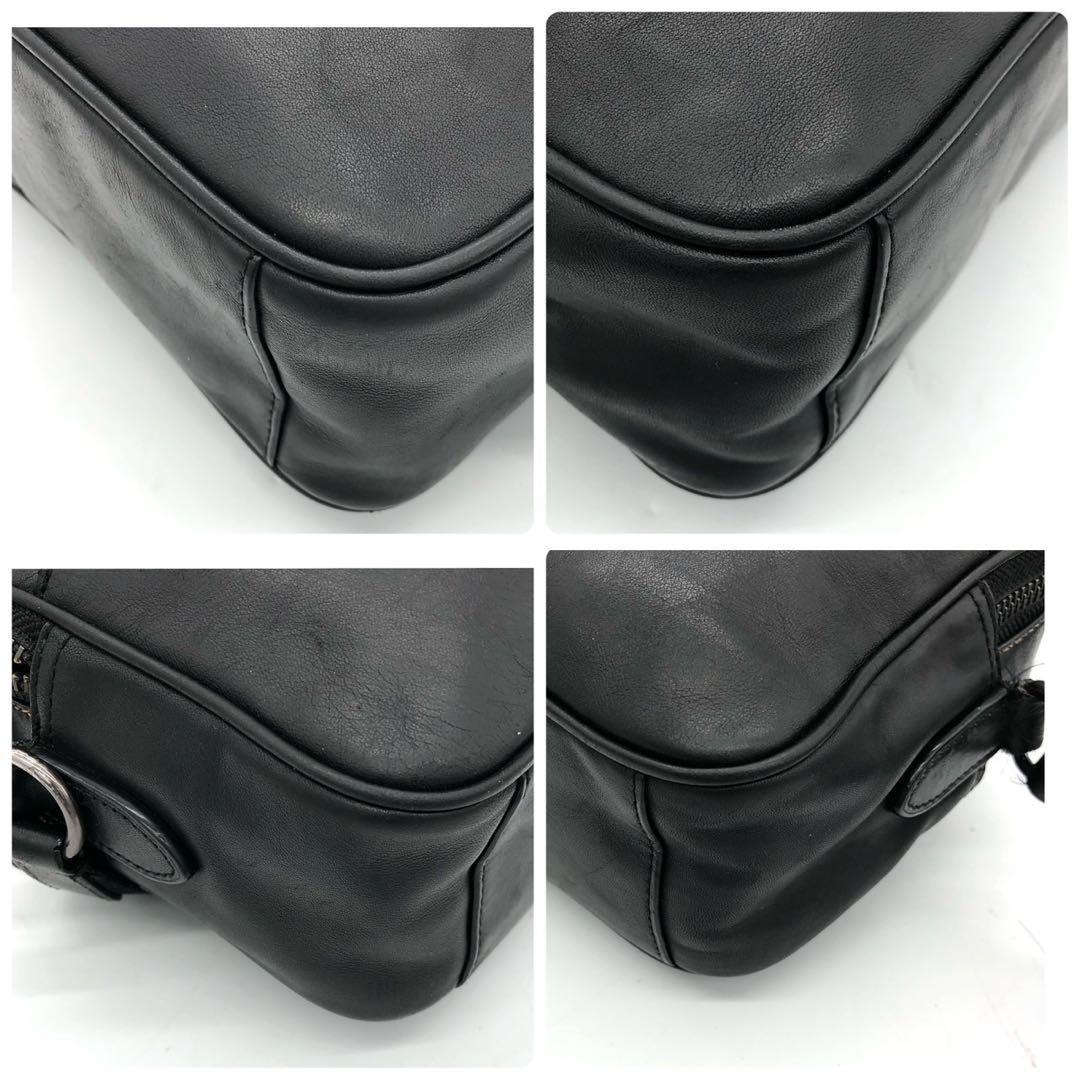 【美品】コーチ ショルダーバッグ グラハム ダブルファスナー レザー ブラック