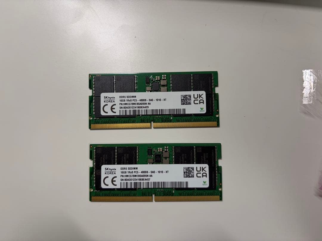 【動作確認済】 SK Hynix DDR5ノートPc用 メモリー 16GB×2枚