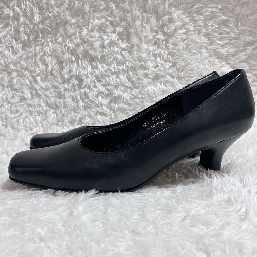 未使用✨REGAL スクエアパンプス レザー　定番　シンプル　黒　24.5