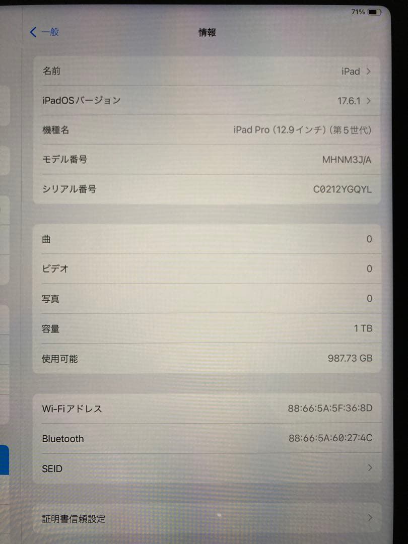 iPad Pro 12.9インチ 1TB 第5世代 Wi-Fi M1チップ