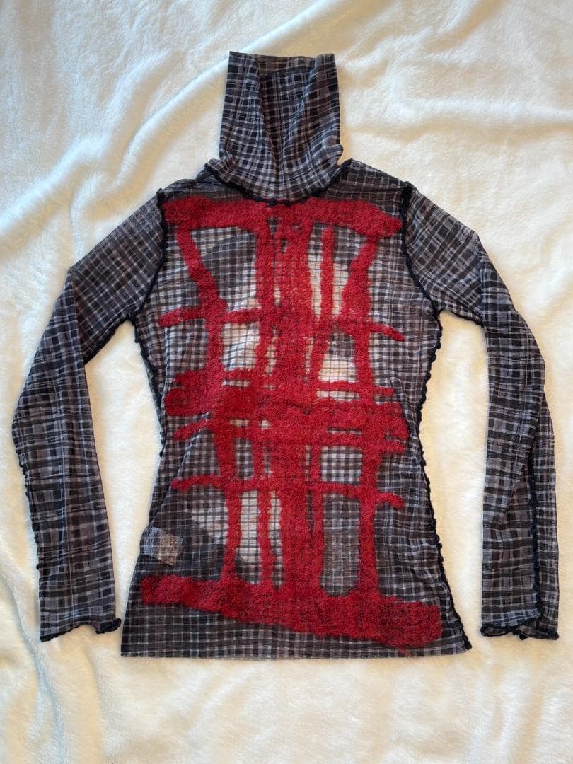 Jean-PaulGAULTIERFEMMEパワーネットフェイスプリント赤刺繍