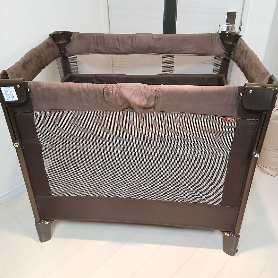 アップリカ ココネルエアープラス ベビーベッド ブラウン 洗えるマット