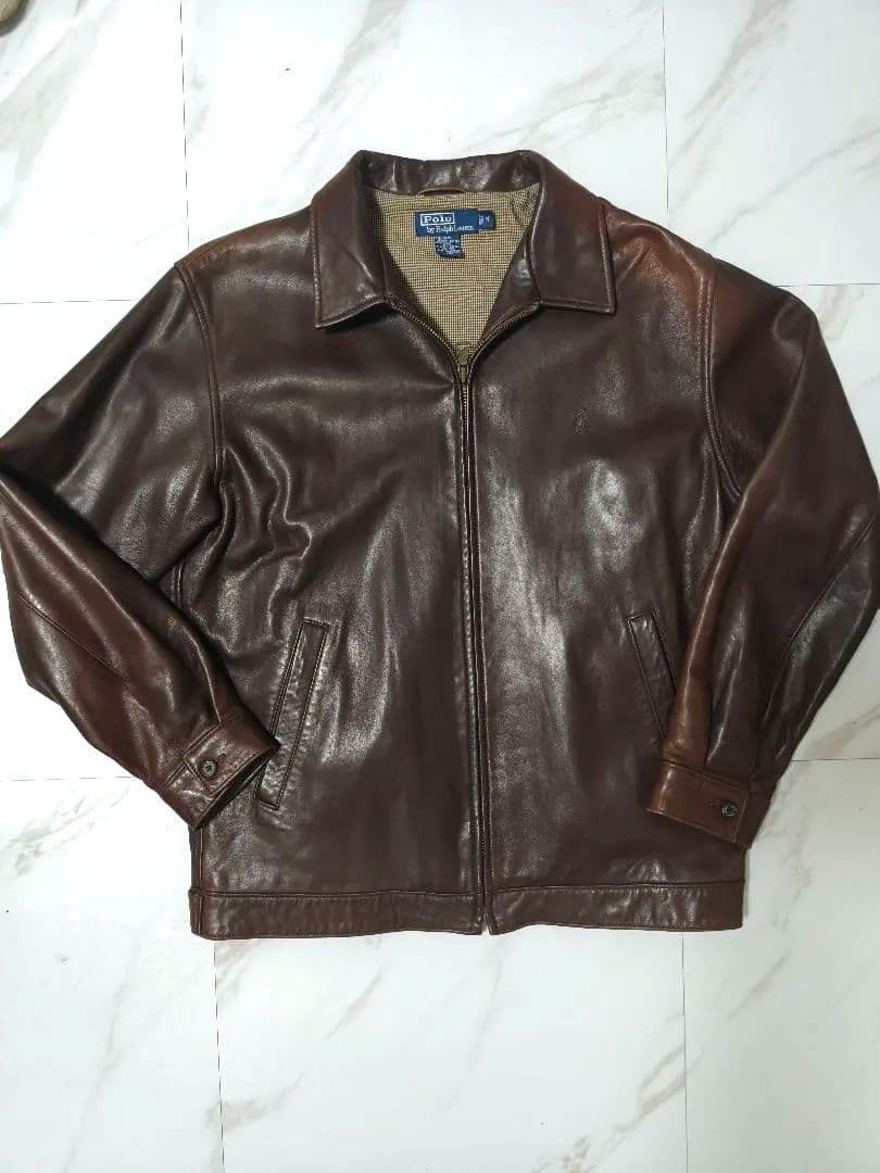 90s ポロラルフローレン スウィングトップ ラムレザー 羊革 M ジャケット