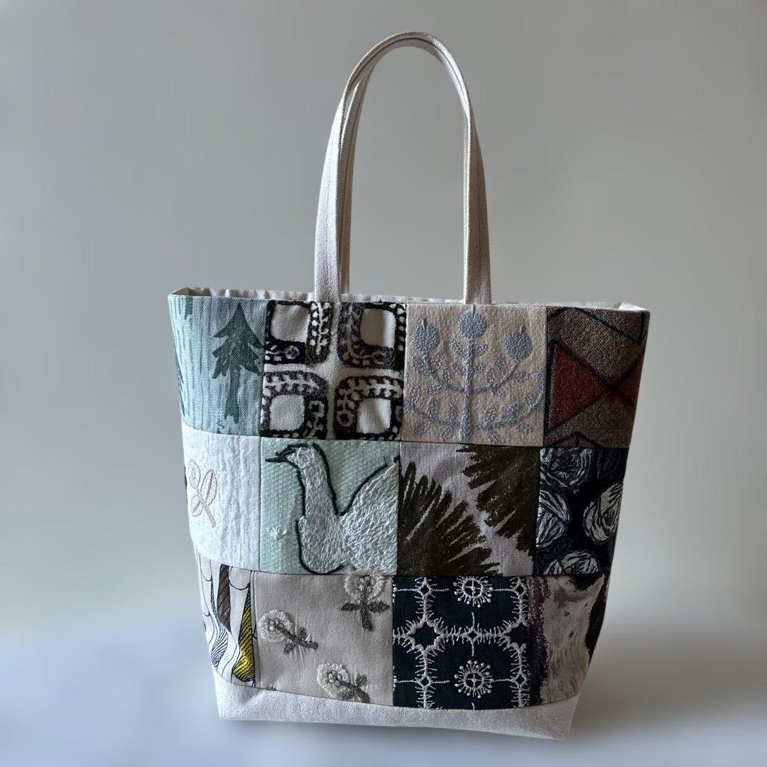 ミナペルホネン 生地使用　パッチワークトートバッグ　お散歩バッグ　rosy