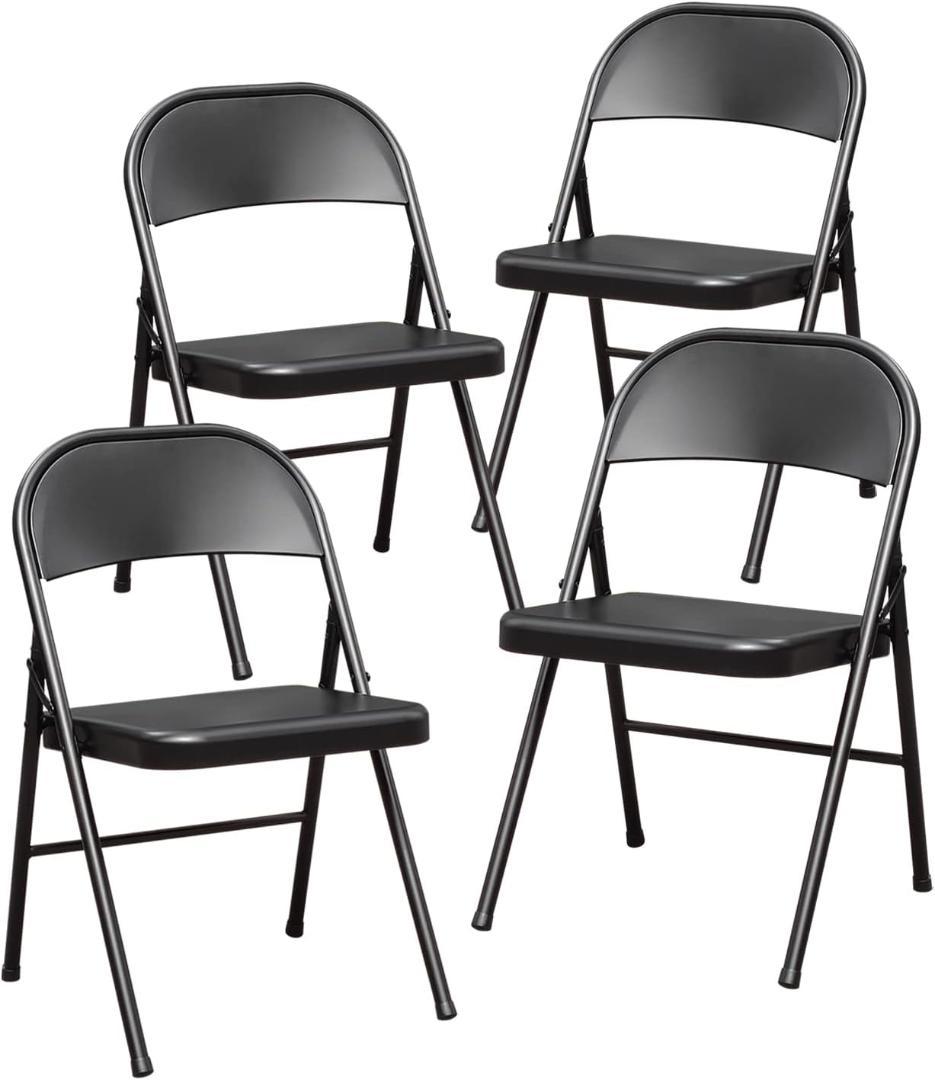 BOOSDEN パイプ椅子 折りたたみチェア 4脚セット シンプル ブラック