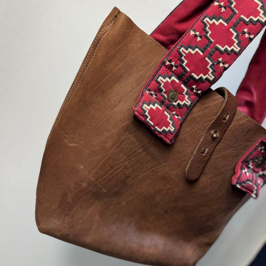 h*k様 KAPITAL レザー トートバッグ 刺繍ショルダー ブラウン