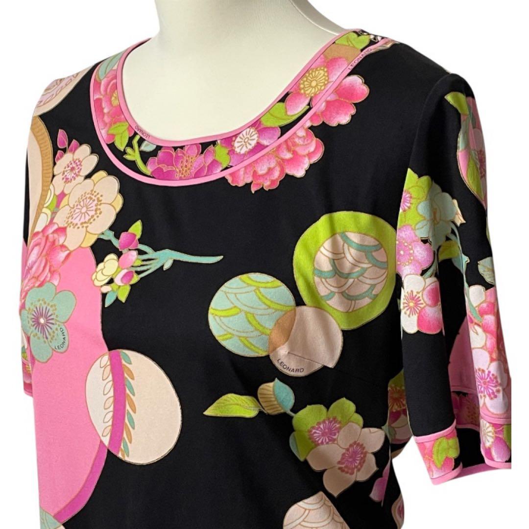 レオナールファッション【38/M】カンカン素材　半袖　トップス　極美品　トリム