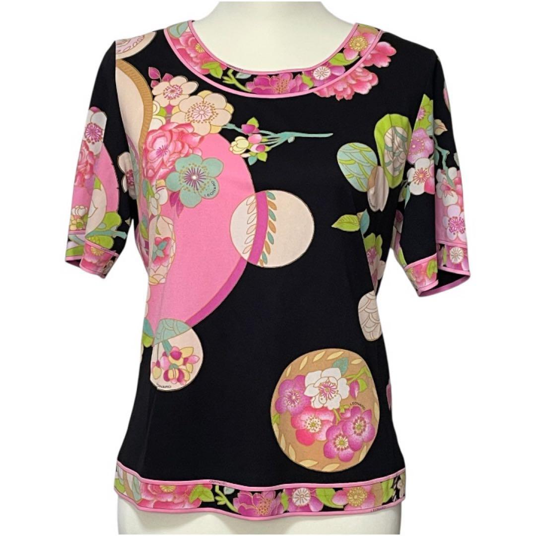 レオナールファッション【38/M】カンカン素材　半袖　トップス　極美品　トリム