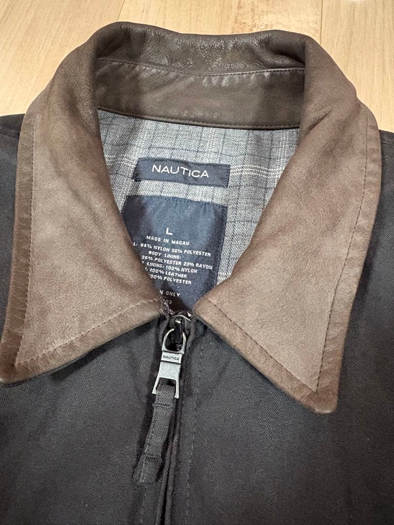 NAUTICA 襟レザー ジップアップジャケット L 黒