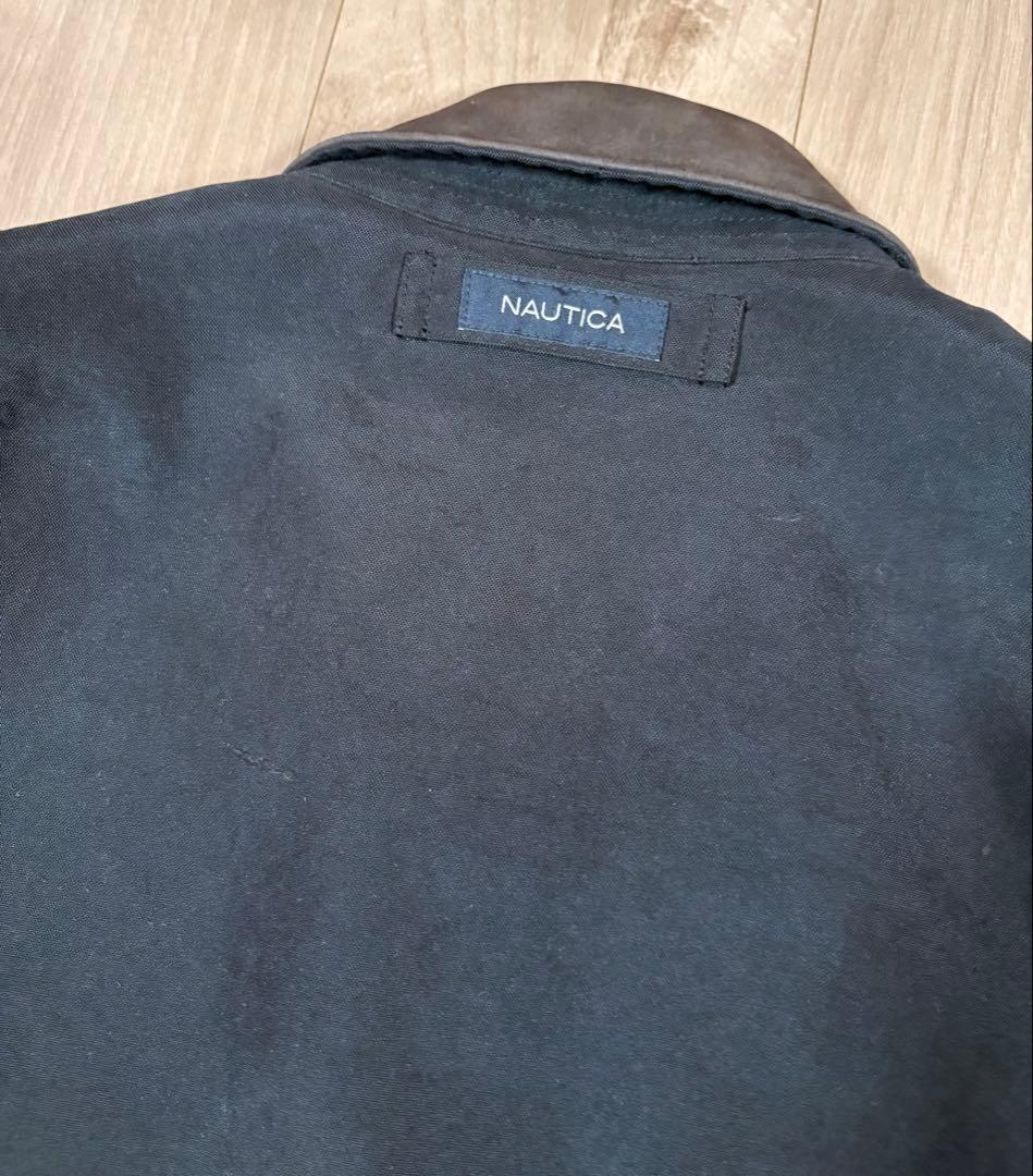 NAUTICA 襟レザー ジップアップジャケット L 黒