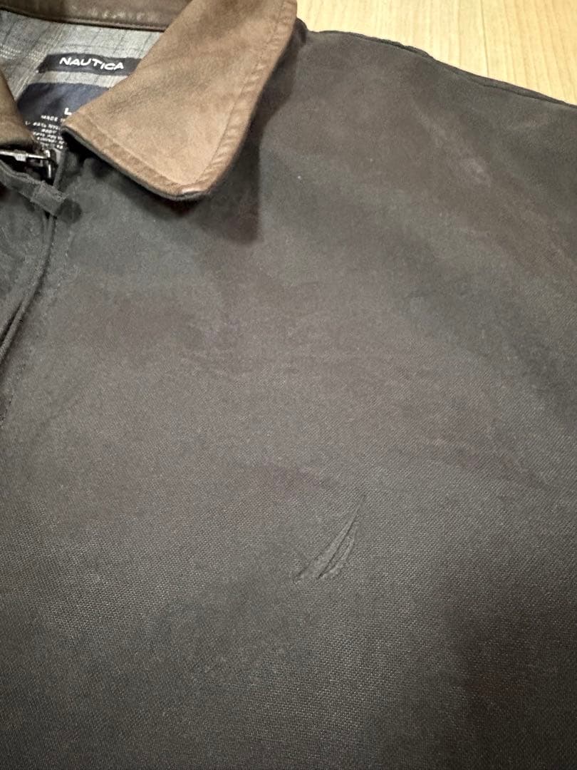 NAUTICA 襟レザー ジップアップジャケット L 黒