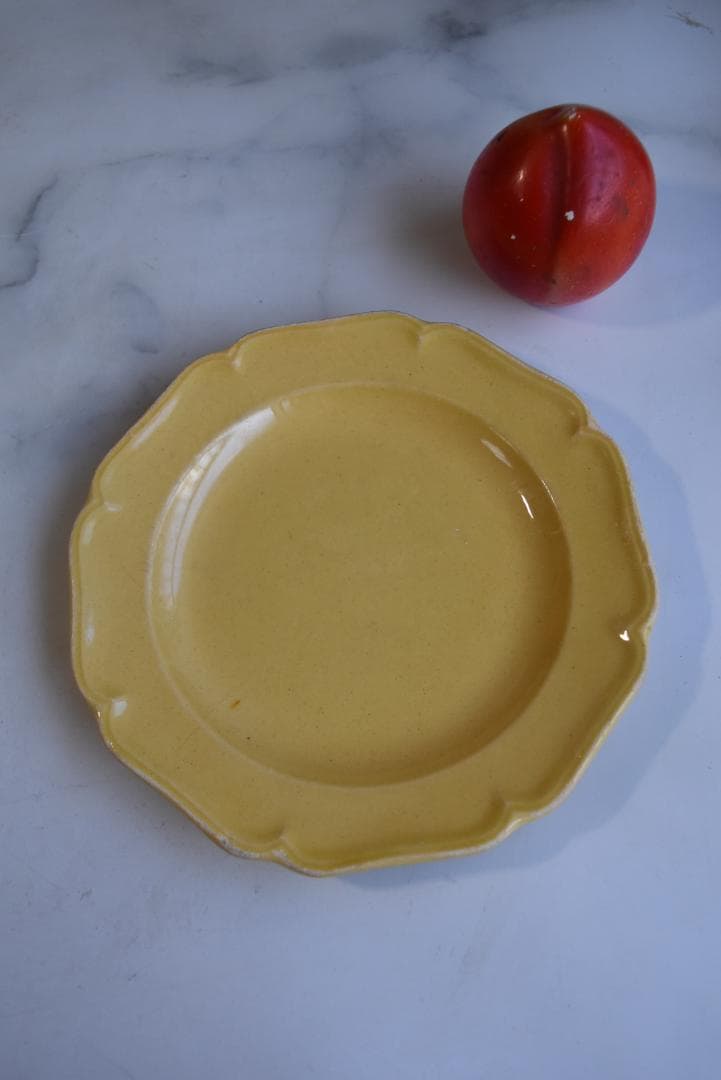 訳有3枚組　19世紀アプト窯　黄釉花リム　デセール皿　アンティーク　金継