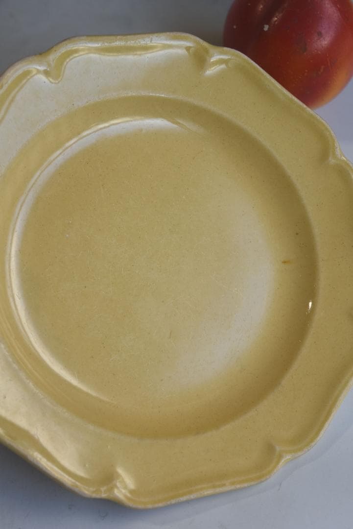 訳有3枚組　19世紀アプト窯　黄釉花リム　デセール皿　アンティーク　金継