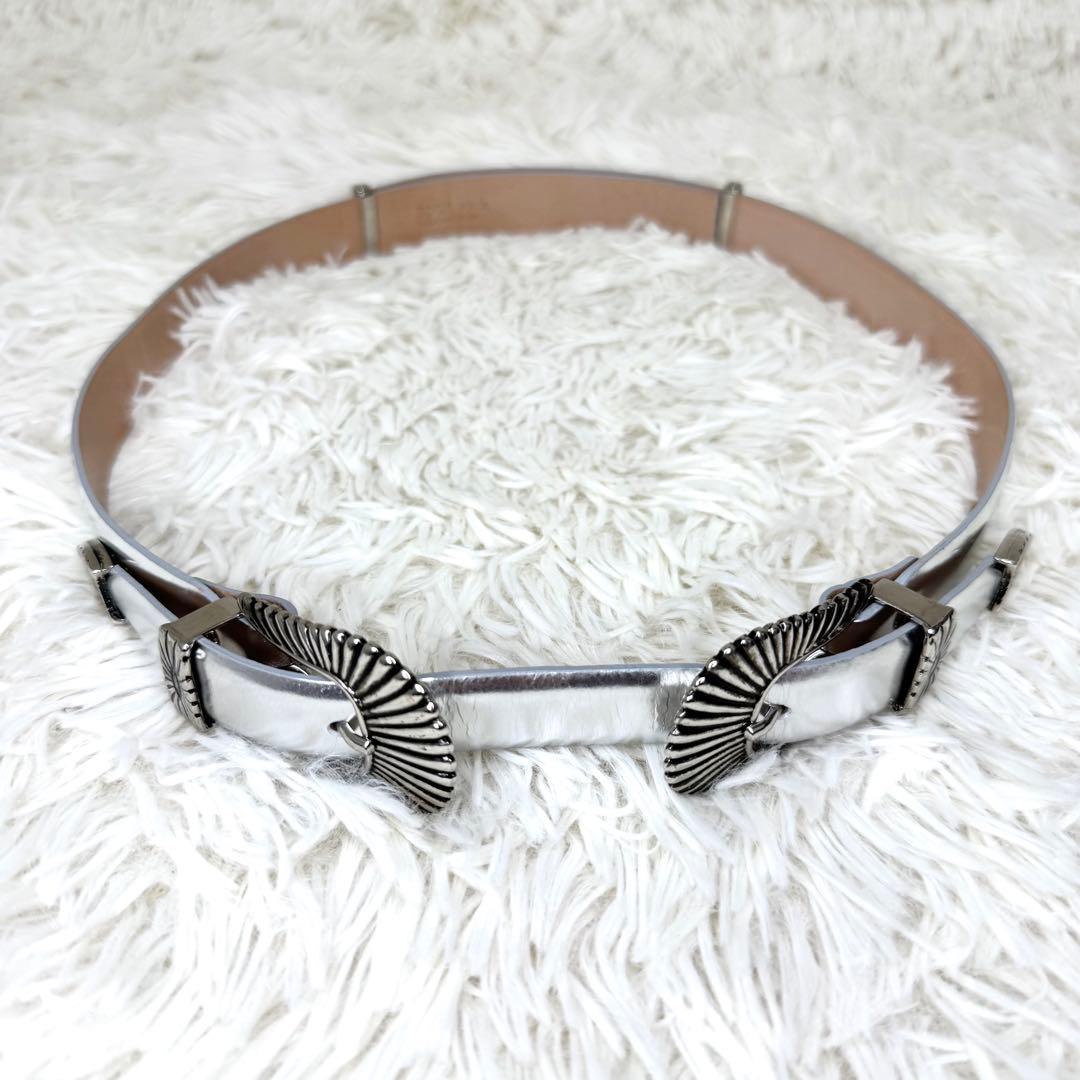 トーガ プルラ TOGApulla ダブルバックルベルト シルバー ウエスタン