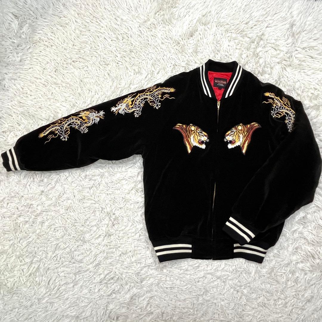 Greeman ベロア スカジャン M ベトジャン 横須賀 刺繍 別珍 ブラック