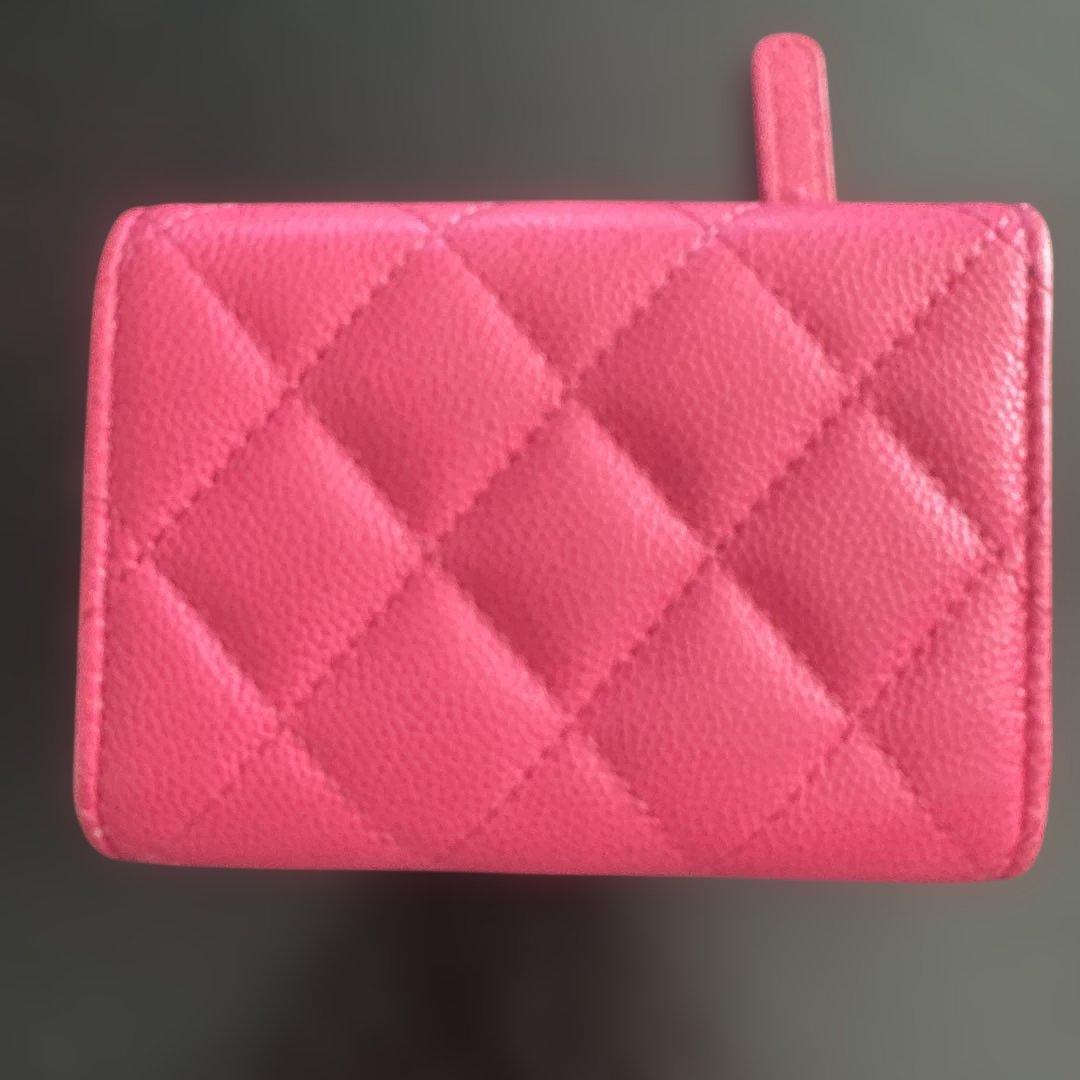 レシートあり CHANEL シャネル スモールウォレット 三つ折り ピンク
