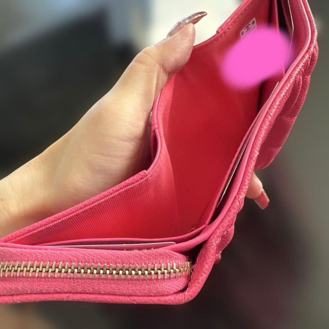レシートあり CHANEL シャネル スモールウォレット 三つ折り ピンク