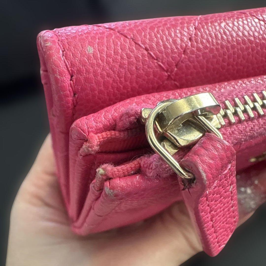 レシートあり CHANEL シャネル スモールウォレット 三つ折り ピンク