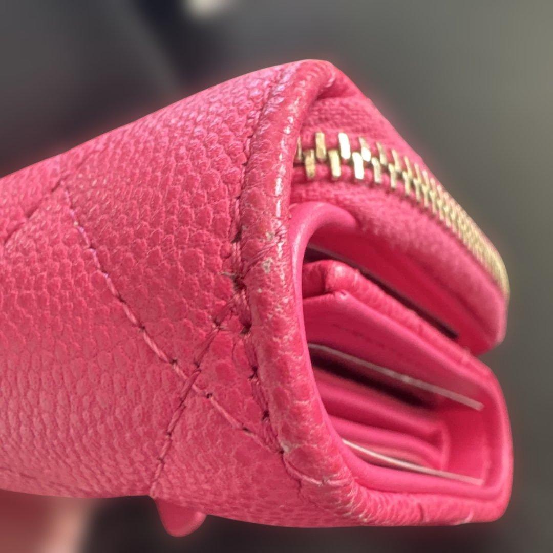 レシートあり CHANEL シャネル スモールウォレット 三つ折り ピンク