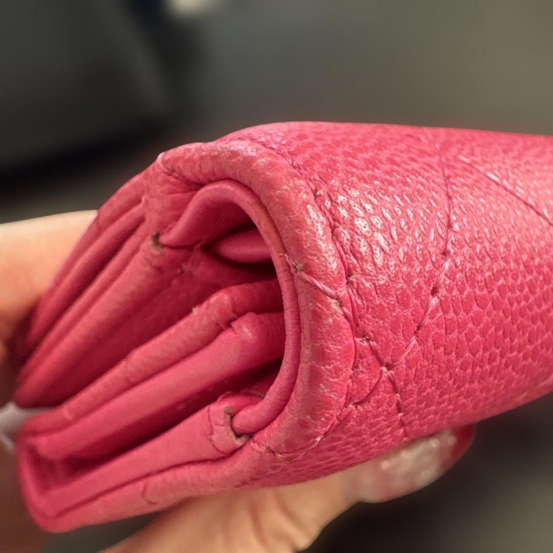 レシートあり CHANEL シャネル スモールウォレット 三つ折り ピンク