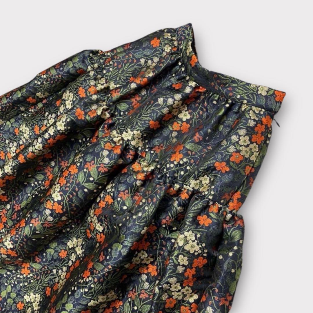 [美品✨近年] セブンテンバイミホカワヒト ラッフルジャガードスカート 花柄刺繍