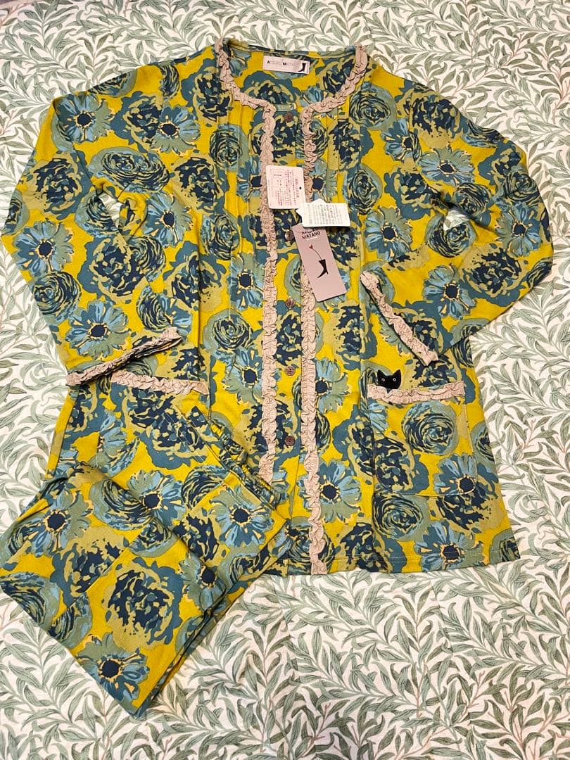 新品未使用　マタノアツコ　綿　パジャマ　上下　M コットン　ネコ　前空き