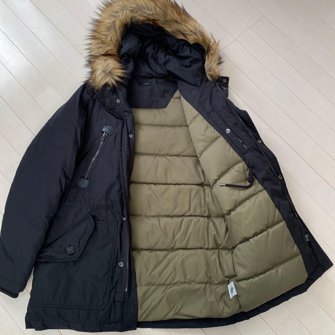 DIESEL N-3Bファー付きブラックモッズコート　メンズ