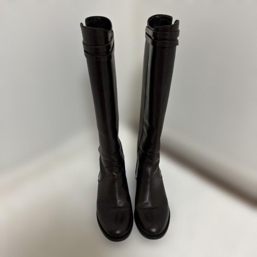 美品　 ジミーチュウ　ライディングブーツ　茶色　レザー　本革　23.5