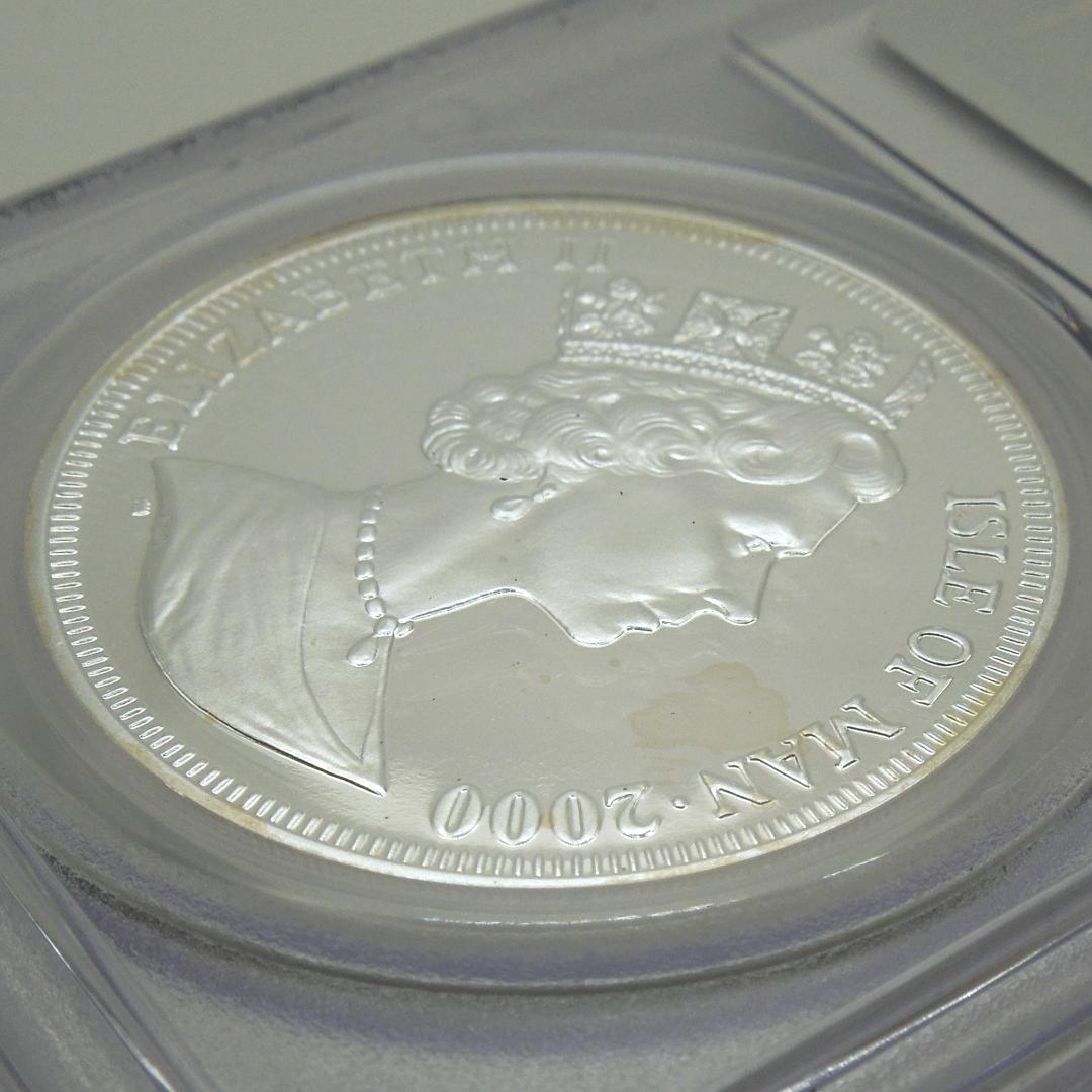 世界に5枚 PCGS 69DCAM 地球で遊ぶ猫 2000 マン島 クラウン銀貨