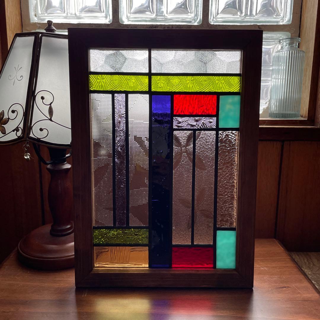 ステンドグラス　パネル　昭和レトロ　ガラス引き戸