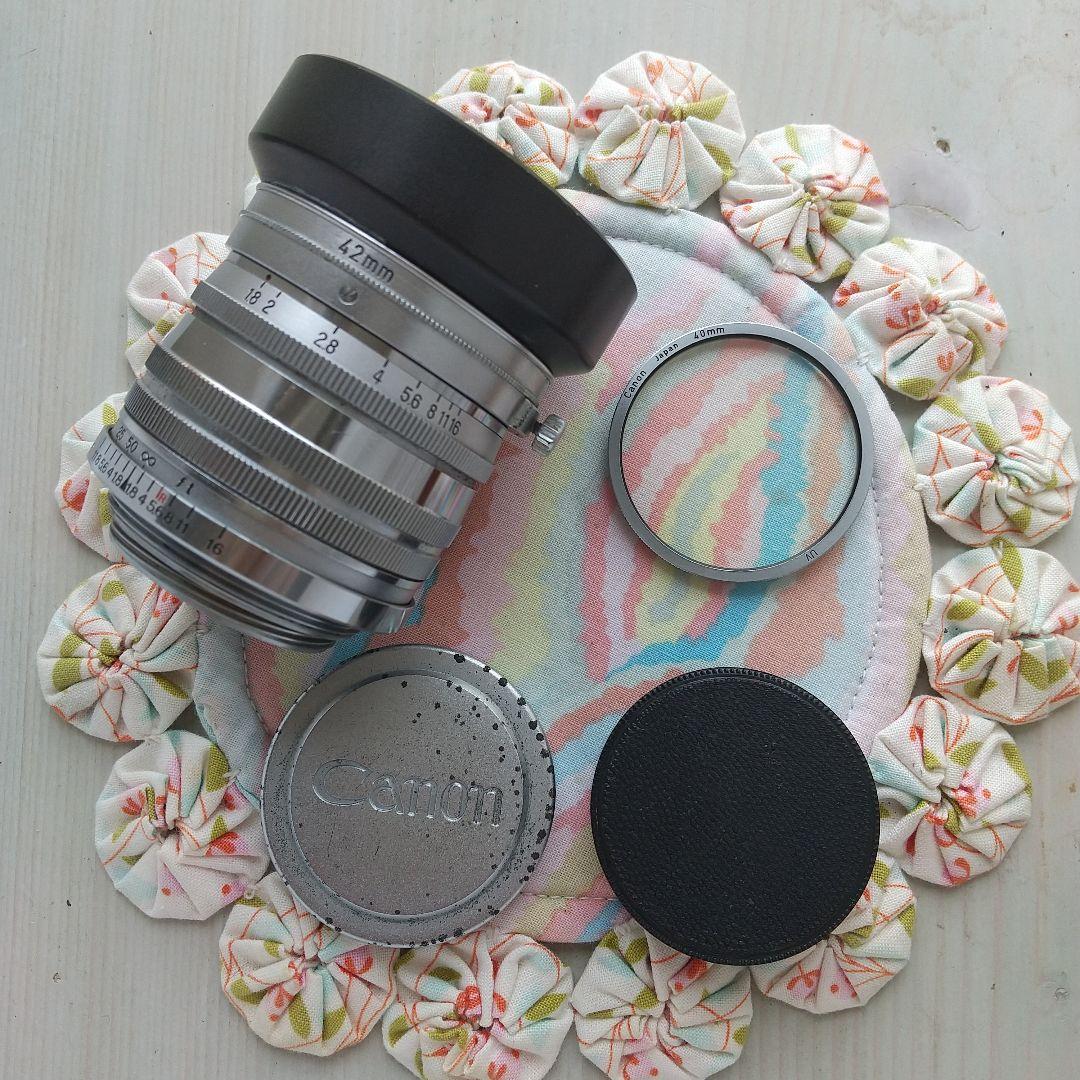 CANON-L 50mmF1.8オールクロームタイプ純正メタルフード付き