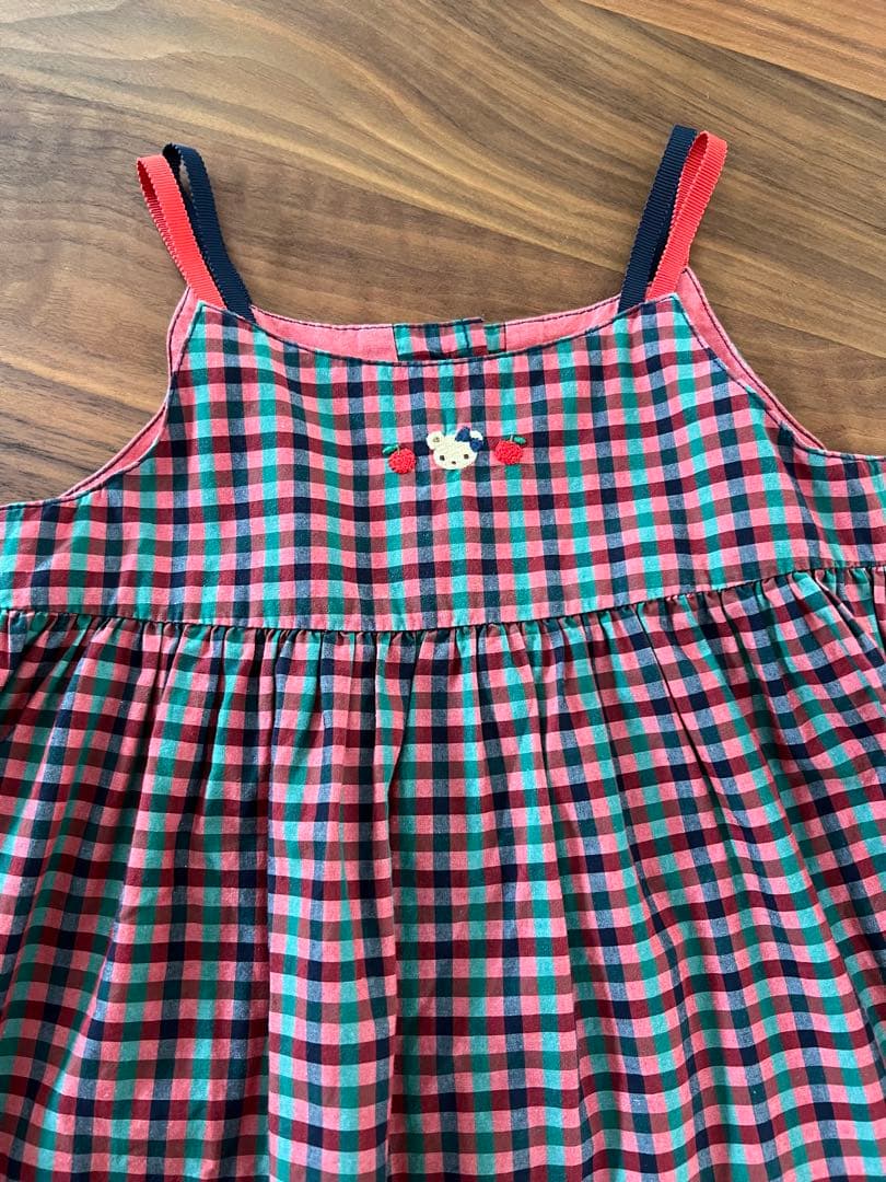 ファミリア 赤系 チェックワンピース ジャンパースカート 80 XX