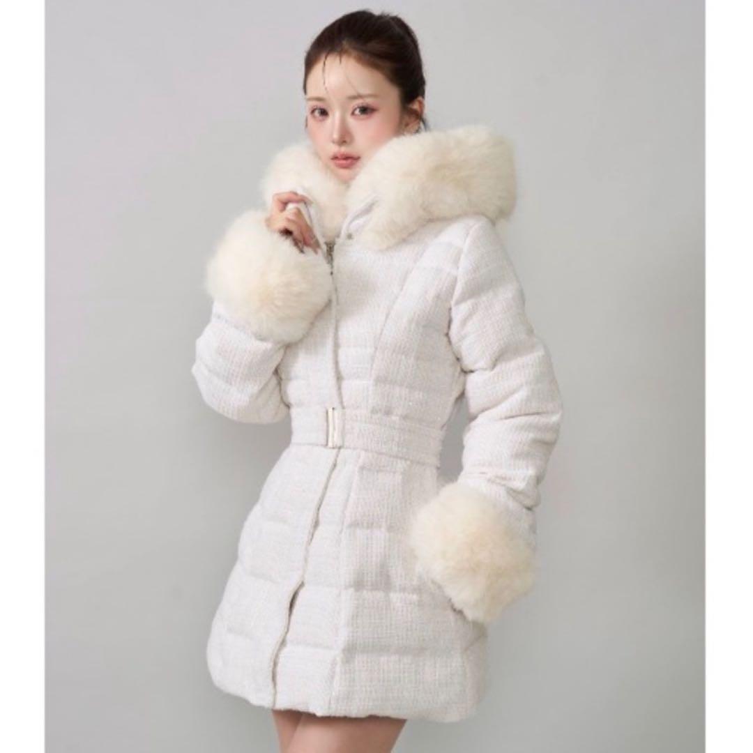 ダウンジャケット S ダーリッチ　レディミディツイードダウンコート　未開封