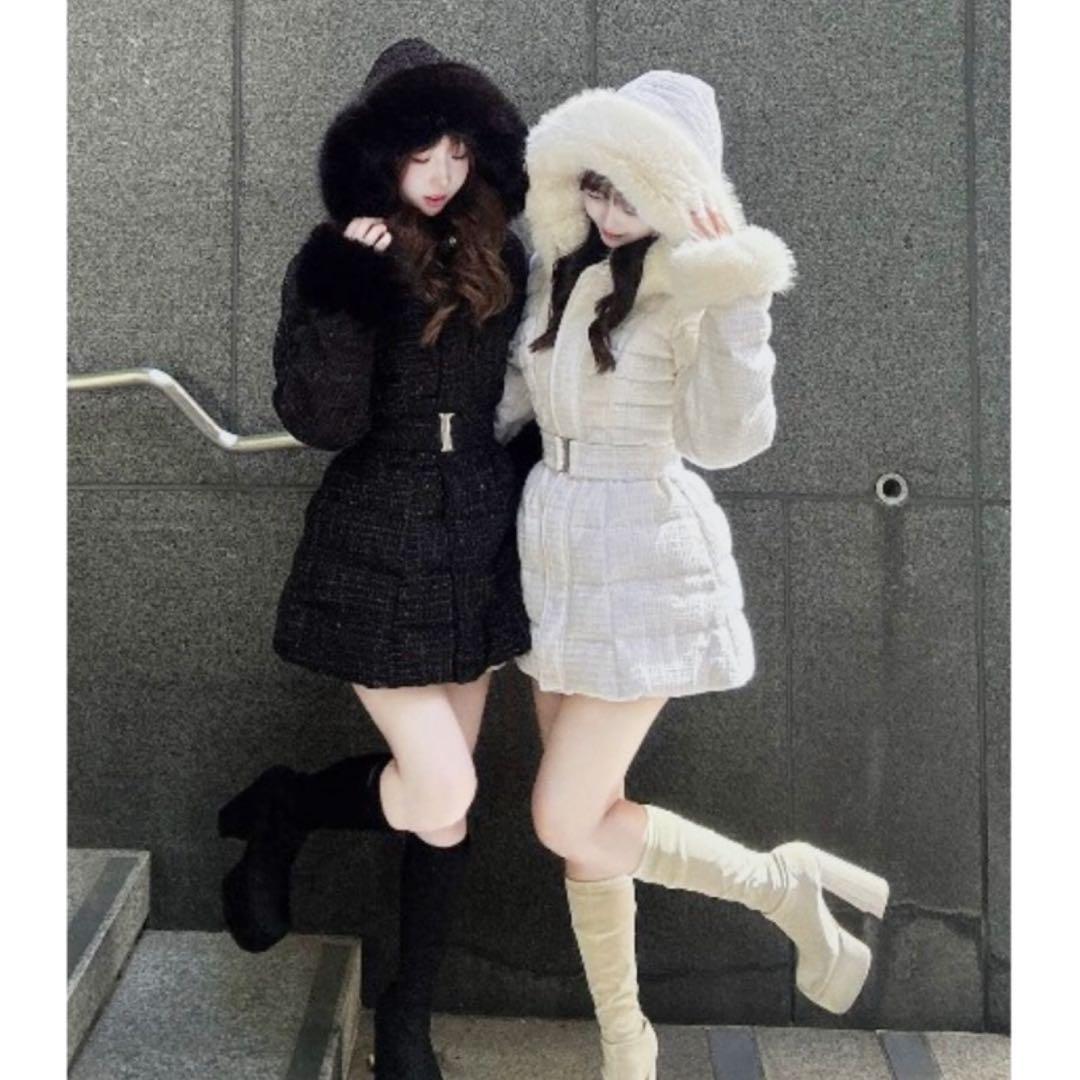 ダウンジャケット S ダーリッチ　レディミディツイードダウンコート　未開封