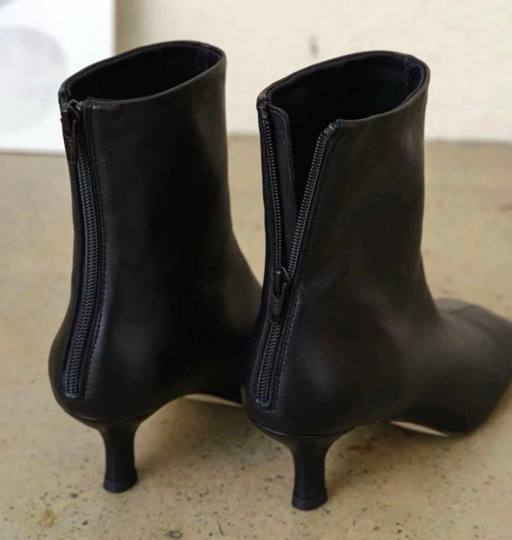 最終‼️本革歩きやすいLoungedressGALENAスクエアトゥブーツ美品黒
