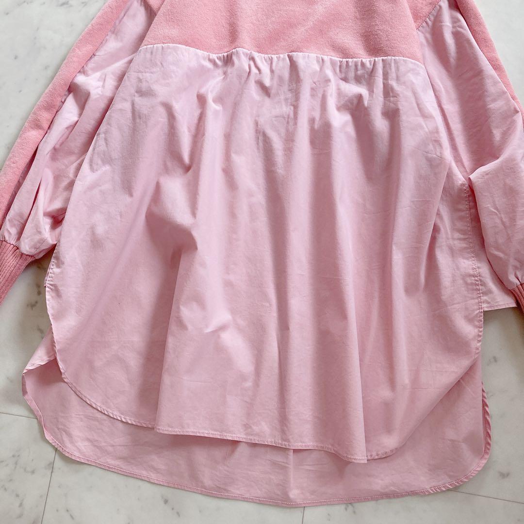 美品　ビアズリー　シャツコンビモックネックニット　春色　桜色