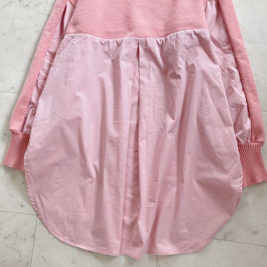 美品　ビアズリー　シャツコンビモックネックニット　春色　桜色