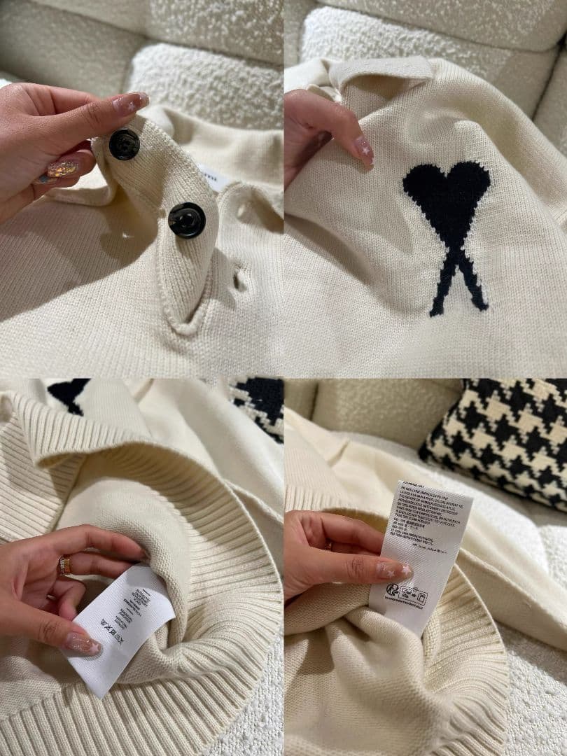 AMI PARIS ホワイト ニット セーター ポロニット L