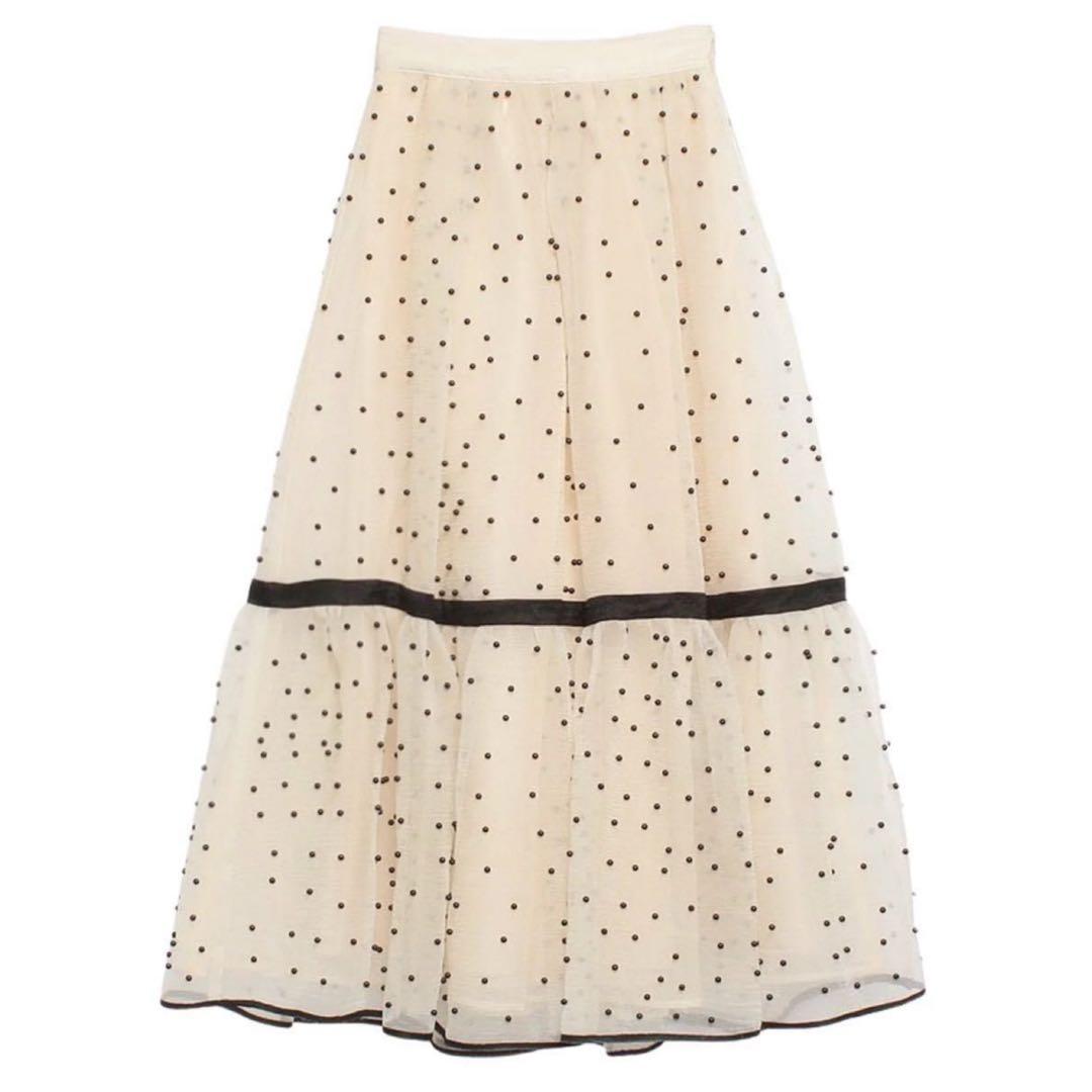 【新品タグ付き】eimyistoire パールスタッズボリュームフレアスカート