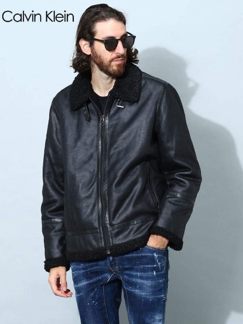   ボアレザージャケットカルバンクラインムートンジャケット