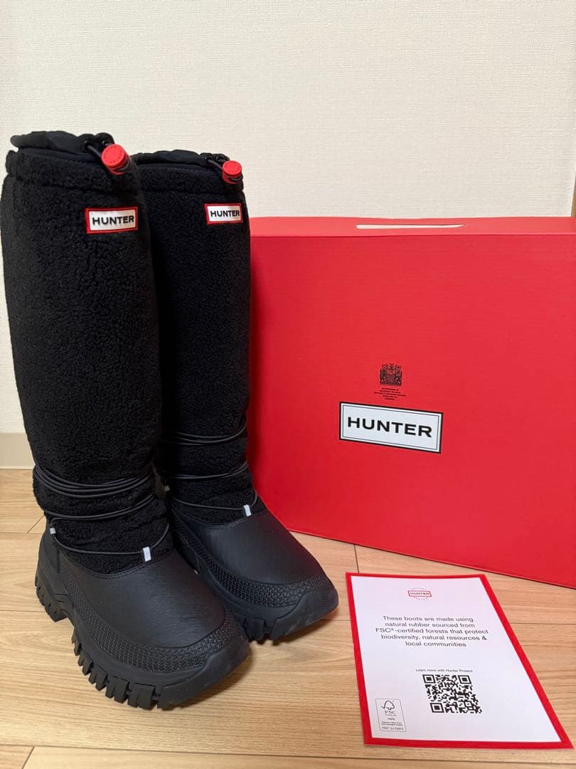 HUNTER 防水ボアロングブーツ ブラック　25センチ