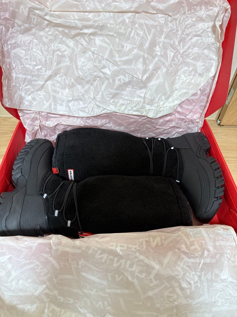 HUNTER 防水ボアロングブーツ ブラック　25センチ