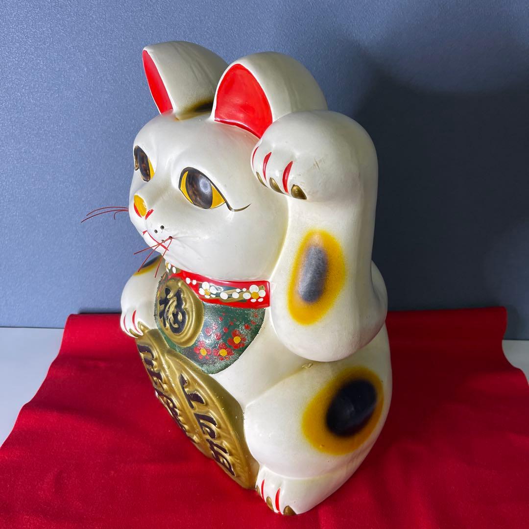 【　年代物　】特大　招き猫　左手招き　左手「人」「お客」を招く 縁起物 昭和