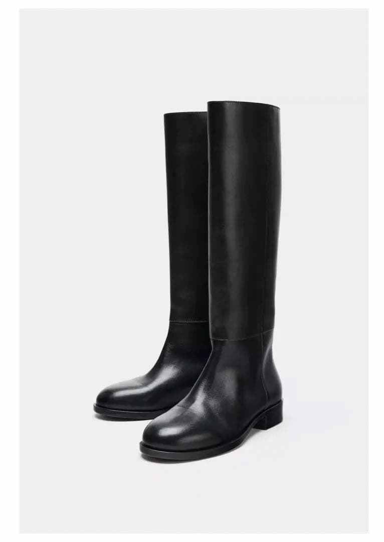 ZARA フラットリアルレザーブーツ　37 24㎝