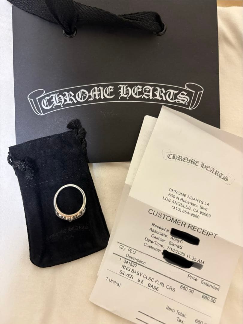 【LA本店購入・レシート付】クロムハーツ ベビークラシックフローラルクロスリング