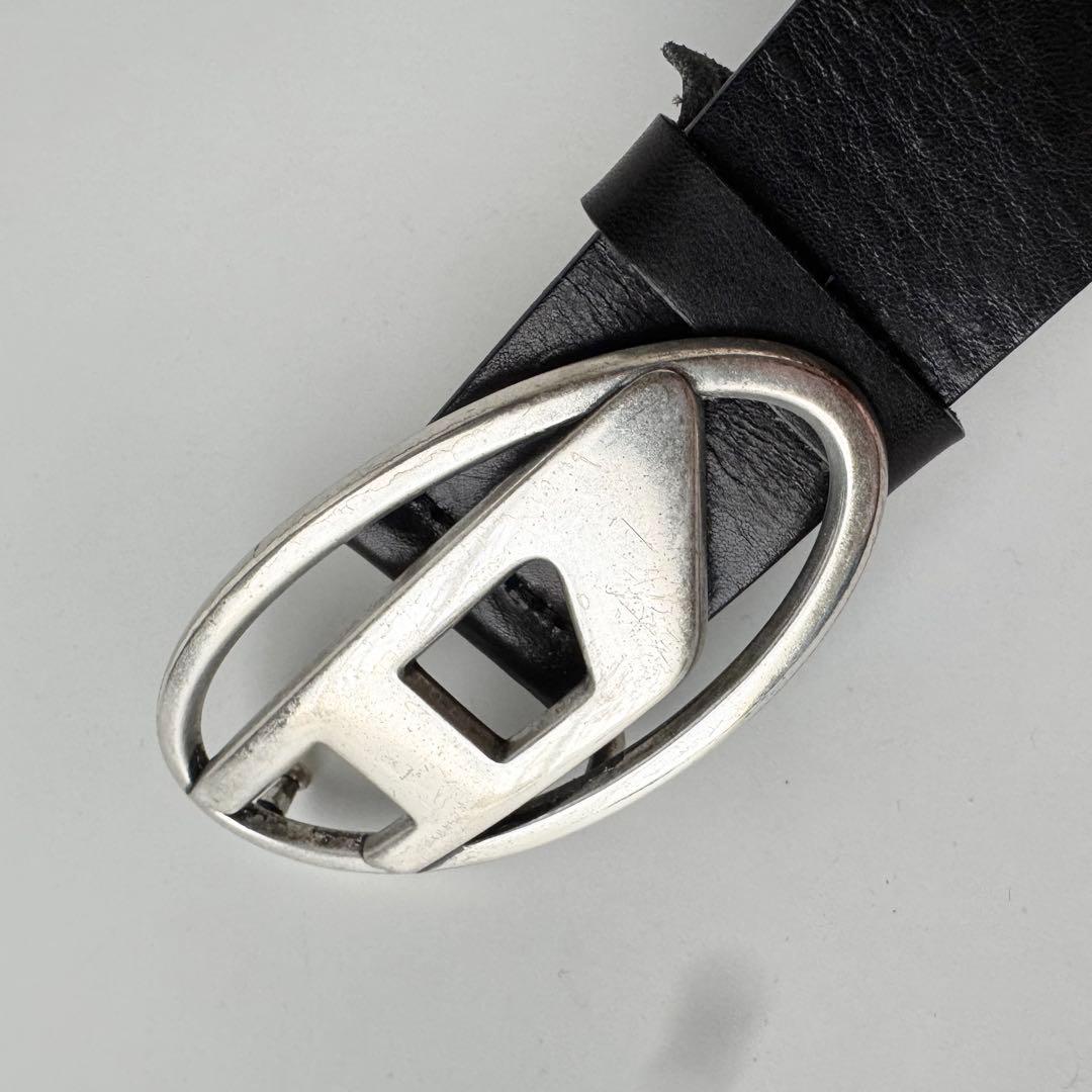 DIESEL レザー　べルト ブラック ロゴ シルバーバックル