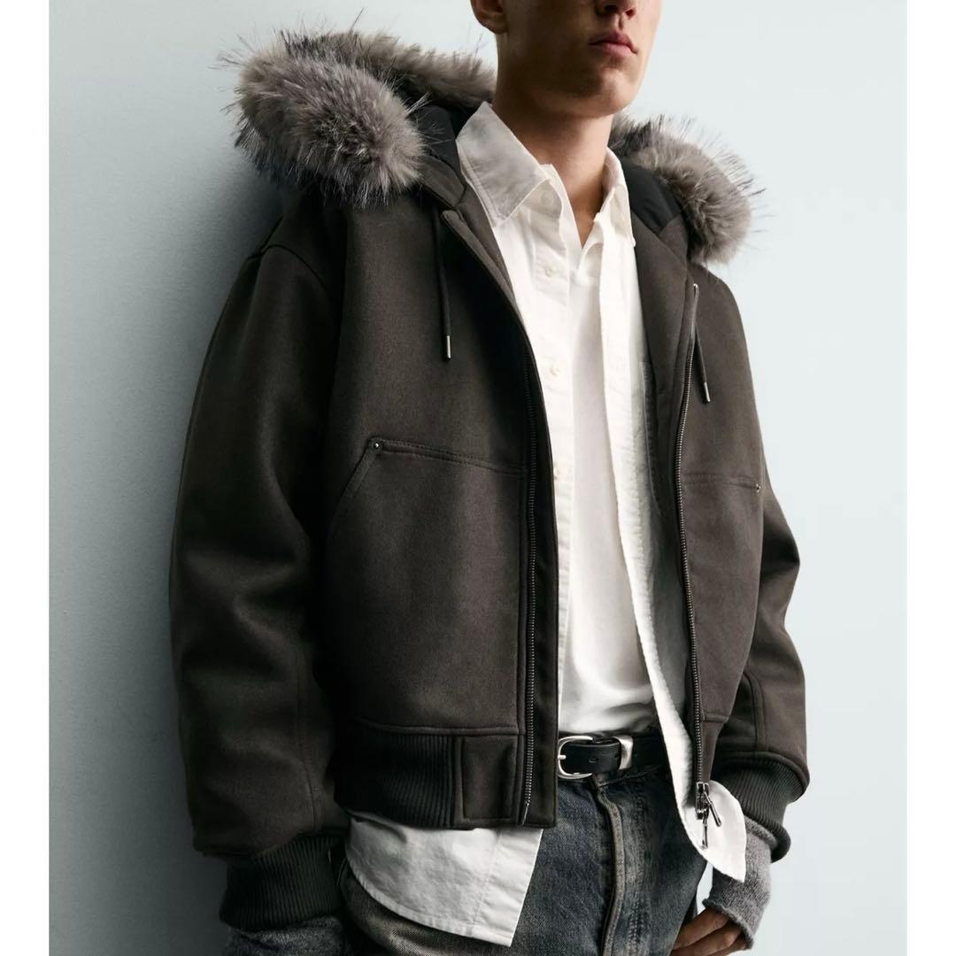 フェイクスエード キルティングジャケット フードファージャケット