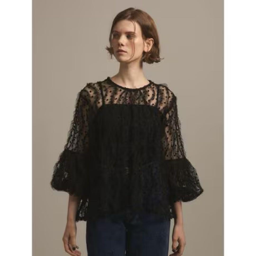 新品 ヤマダヤ ample アンプル フロッキードットチュールブラウス