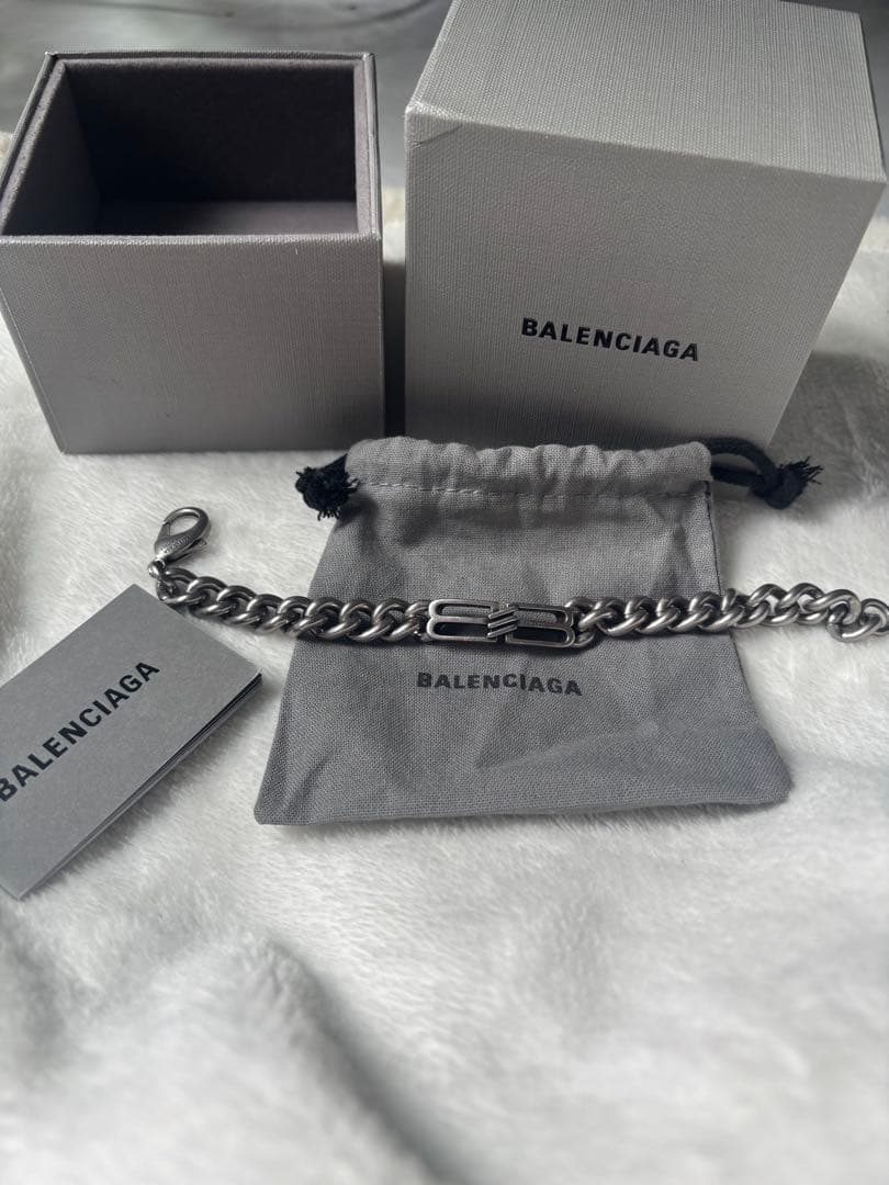 【美品】BALENCIAGA ブレスレット BB ICON シルバー Lサイズ