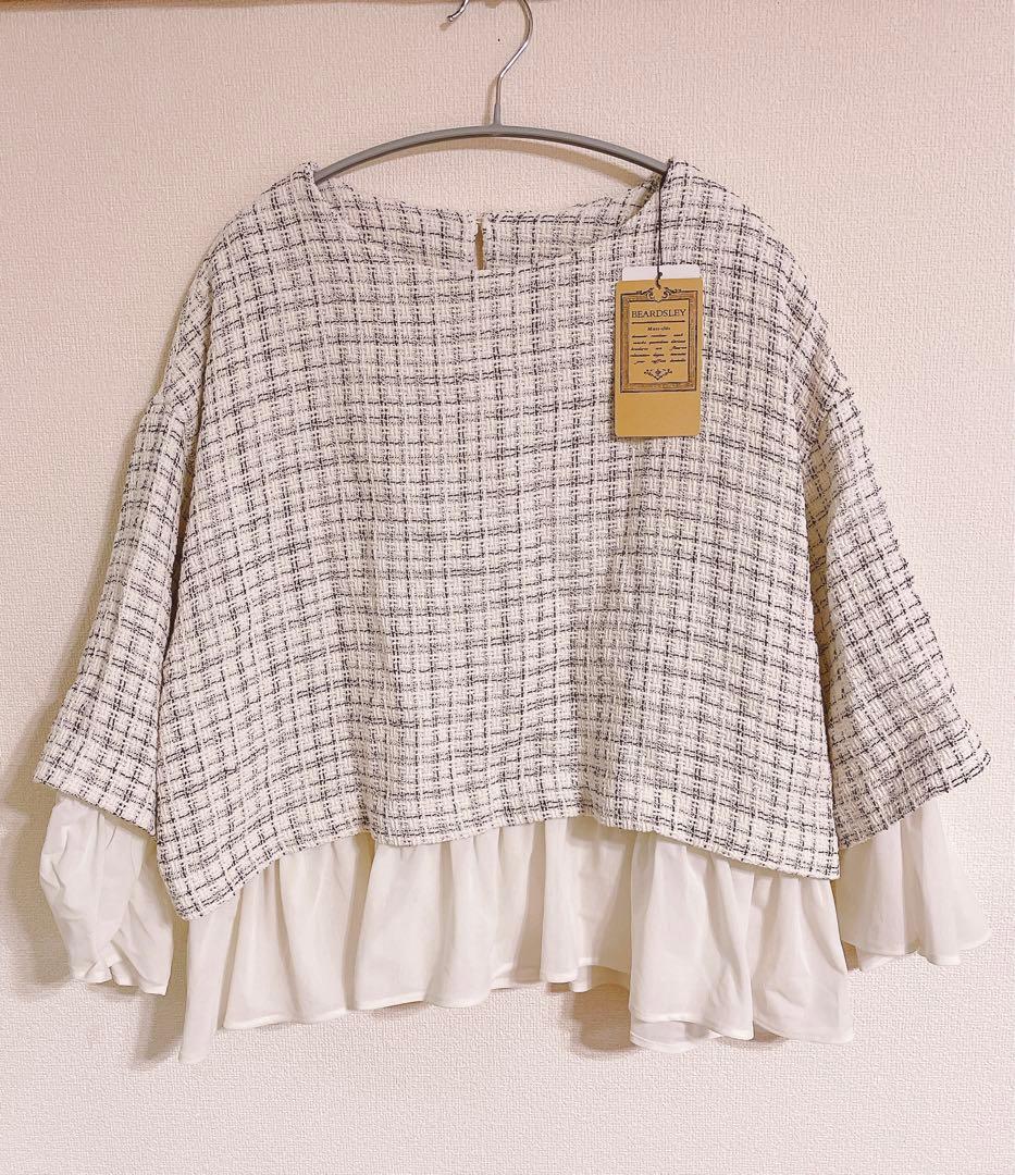 新品未使用✳︎BEARDSLEY✳︎ツイードコンビプルオーバー✳︎レイヤード風